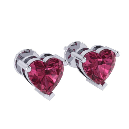 white gold plated sterling silver heart shape tourmaline october birthstone stud earrings