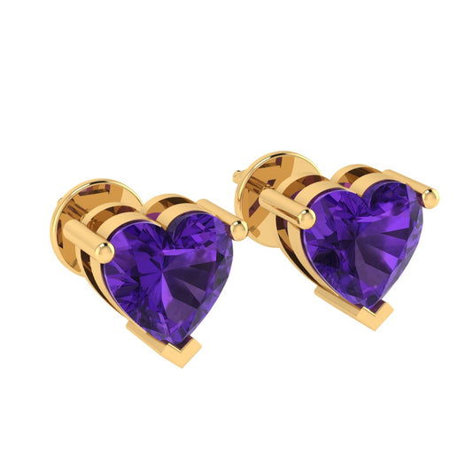 yellow gold plated sterling silver heart shape amethyst february birthstone stud earrings