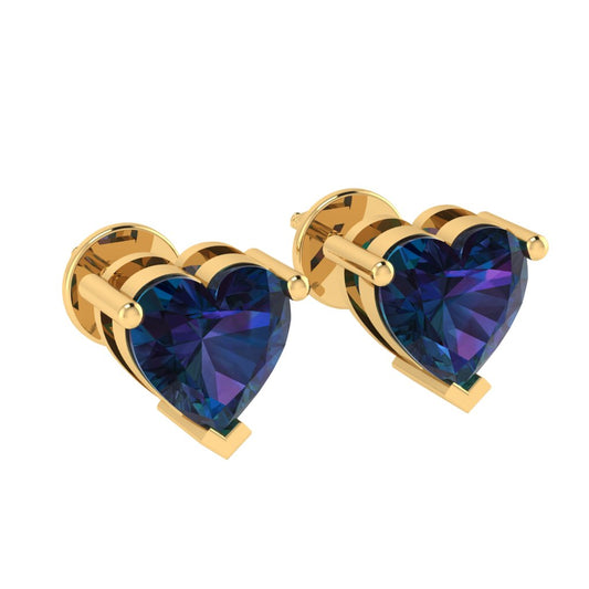 yellow gold plated sterling silver heart shape alexandrite june birthstone stud earrings