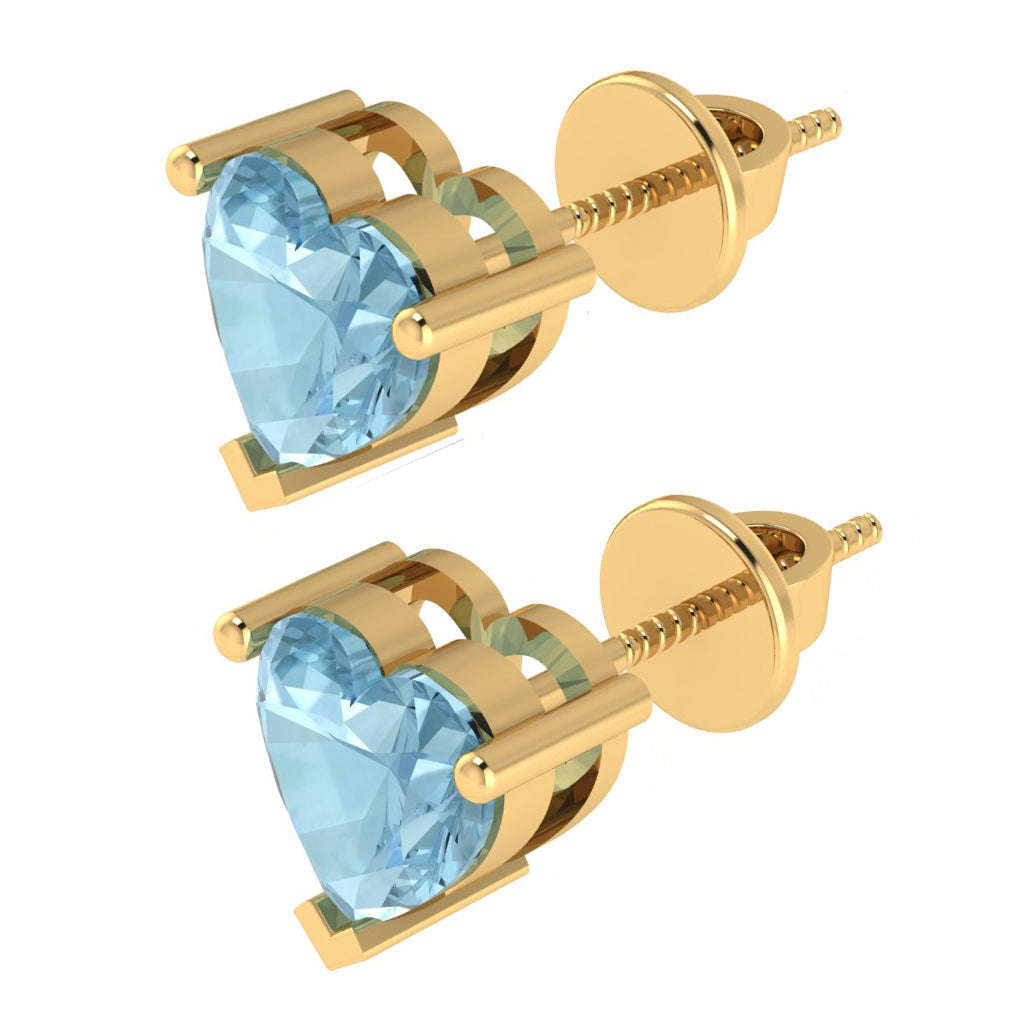 yellow gold plated sterling silver heart shape aquamarine march birthstone stud earrings