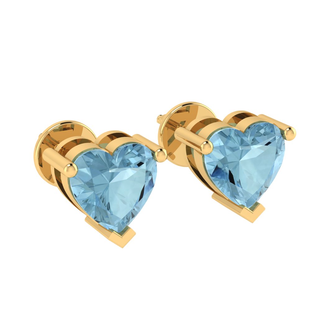 yellow gold plated sterling silver heart shape aquamarine march birthstone stud earrings