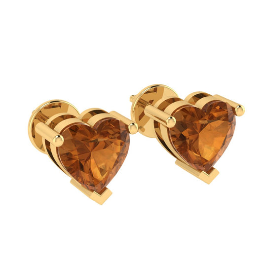 yellow gold plated sterling silver heart shape citrine november birthstone stud earrings