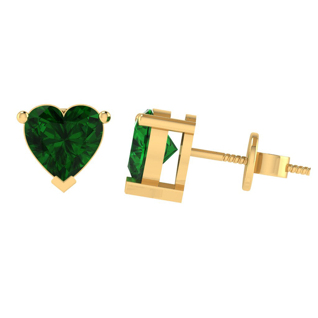 yellow gold plated sterling silver heart shape emerald may birthstone stud earrings