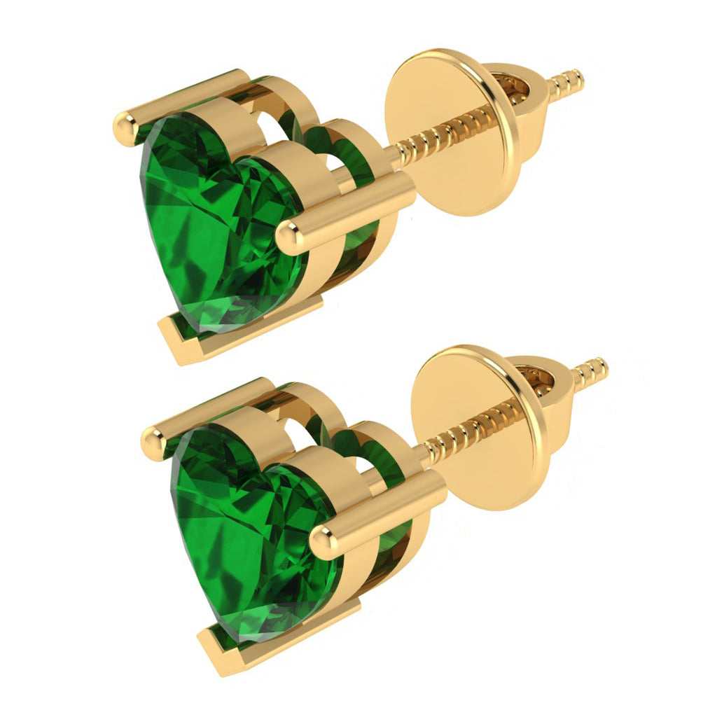 yellow gold plated sterling silver heart shape emerald may birthstone stud earrings