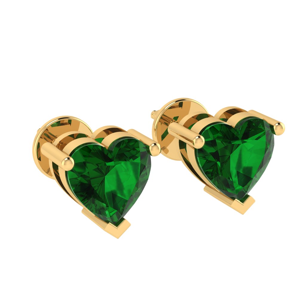 yellow gold plated sterling silver heart shape emerald may birthstone stud earrings