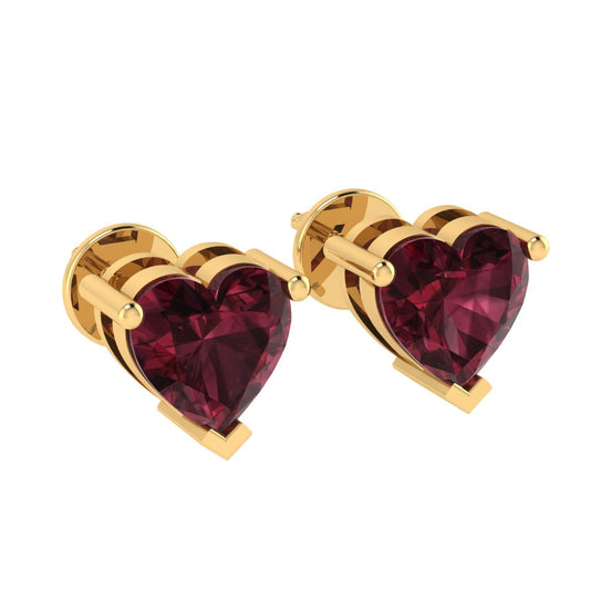 yellow gold plated sterling silver heart shape garnet january birthstone stud earrings