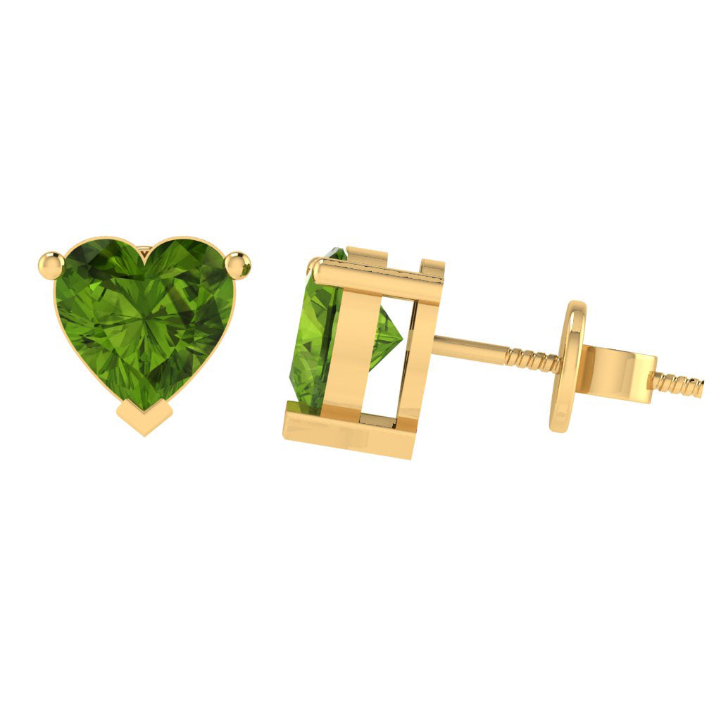 yellow gold plated sterling silver heart shape peridot august birthstone stud earrings