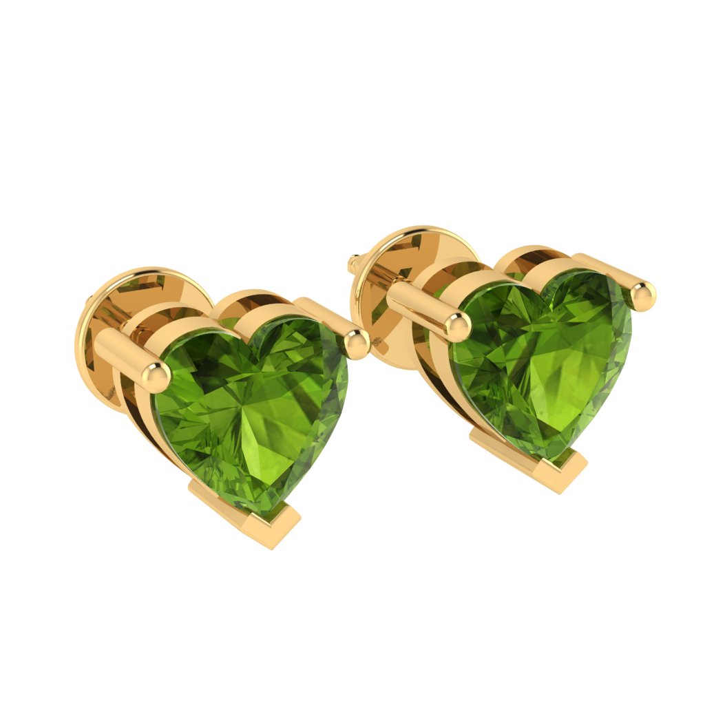 yellow gold plated sterling silver heart shape peridot august birthstone stud earrings