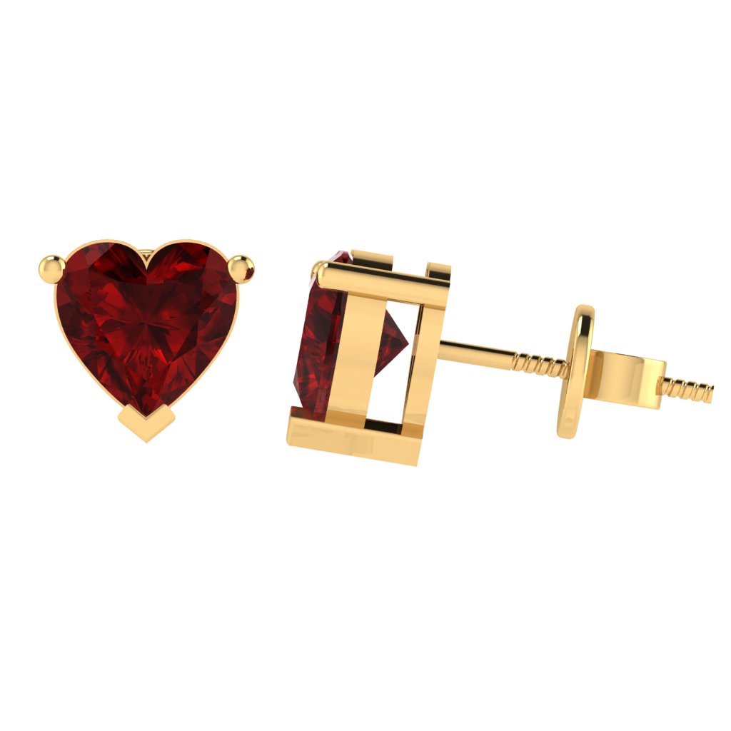 yellow gold plated sterling silver heart shape ruby july birthstone stud earrings