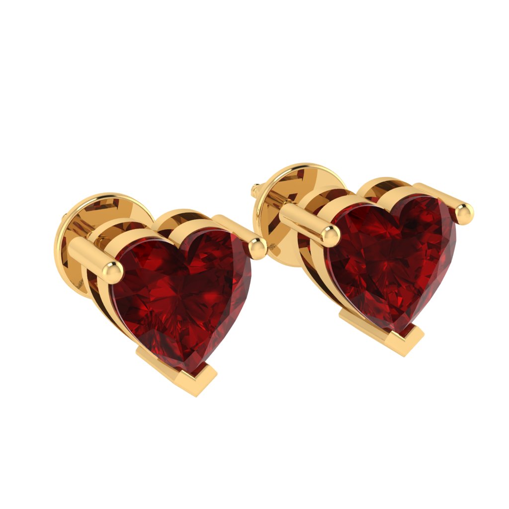 yellow gold plated sterling silver heart shape ruby july birthstone stud earrings