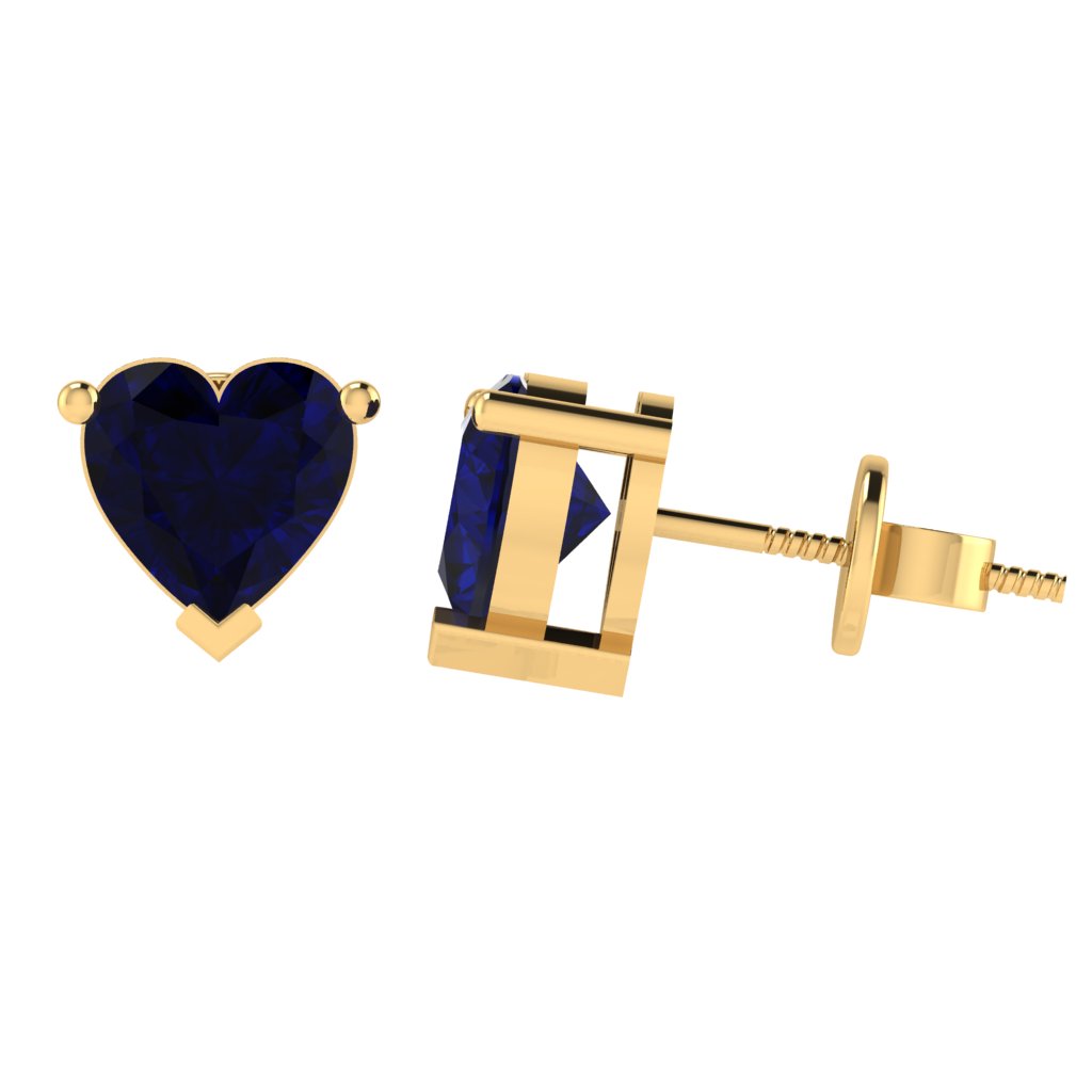 yellow gold plated sterling silver heart shape sapphire september birthstone stud earrings