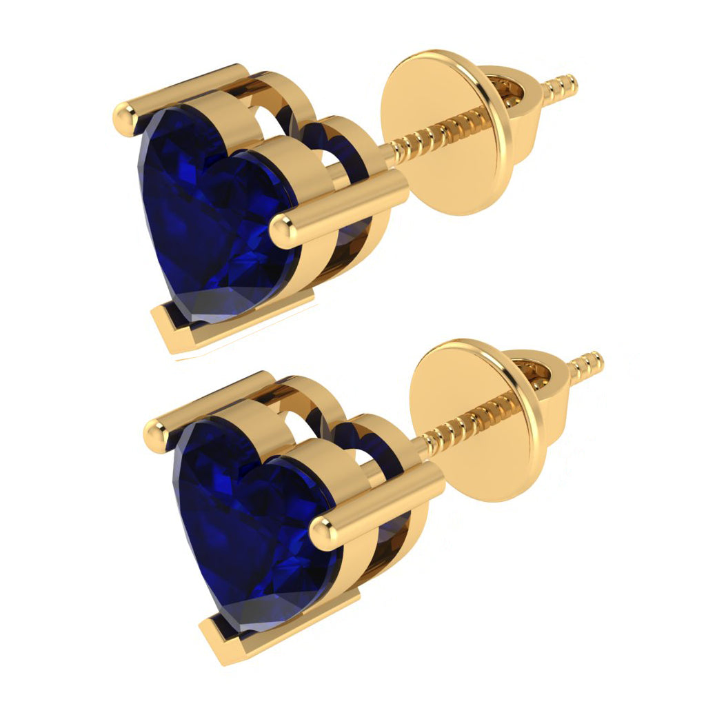 yellow gold plated sterling silver heart shape sapphire september birthstone stud earrings