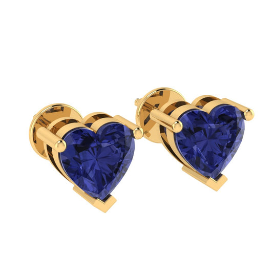 yellow gold plated sterling silver heart shape tanzanite december birthstone stud earrings