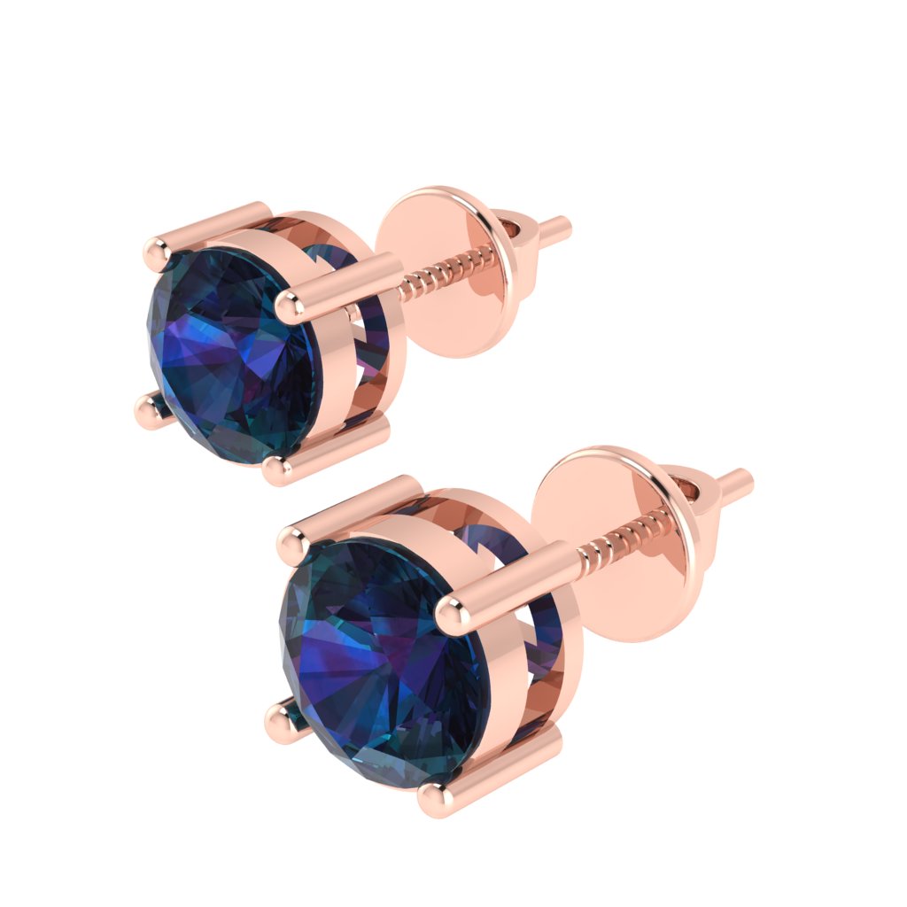 rose gold plated sterling silver round shape alexandrite june birthstone stud earrings