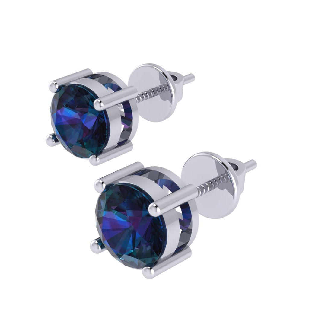 white gold plated sterling silver round shape alexandrite june birthstone stud earrings