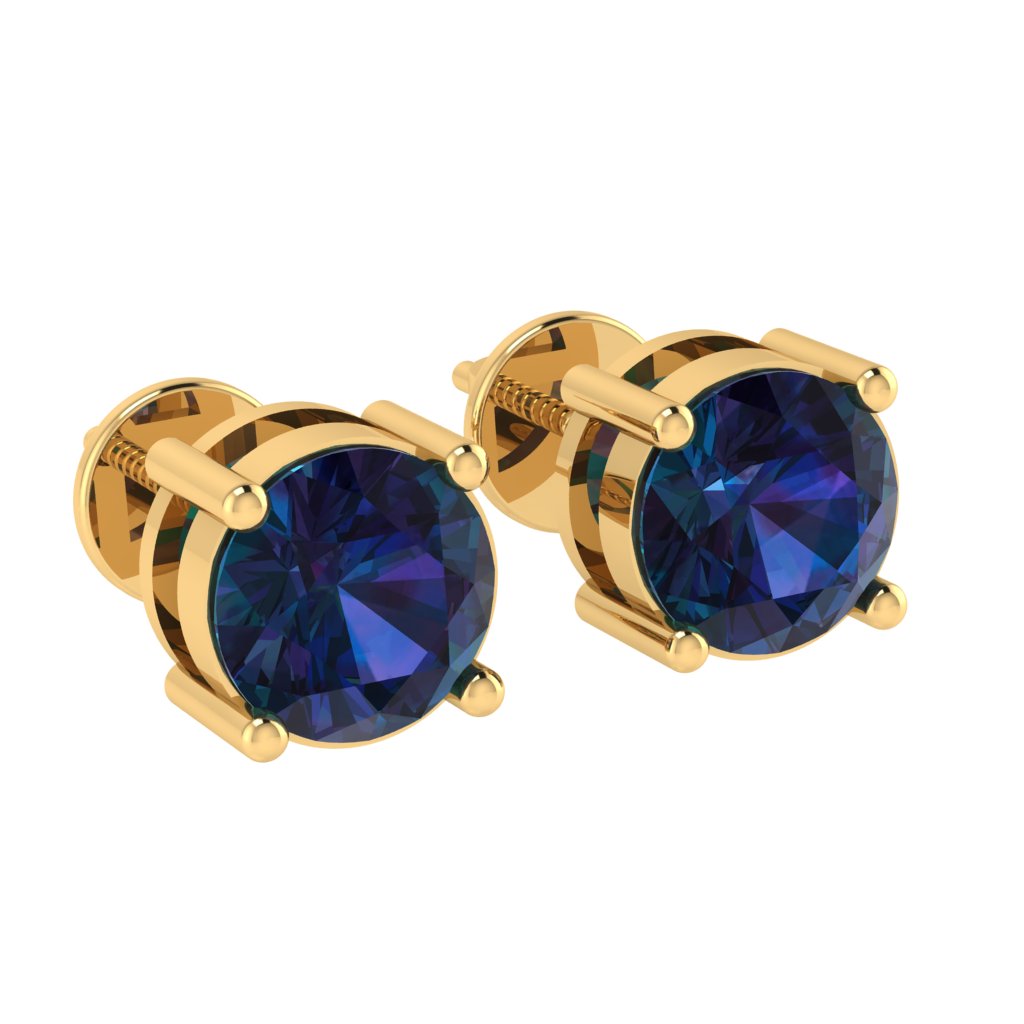 yellow gold plated sterling silver round shape alexandrite june birthstone stud earrings