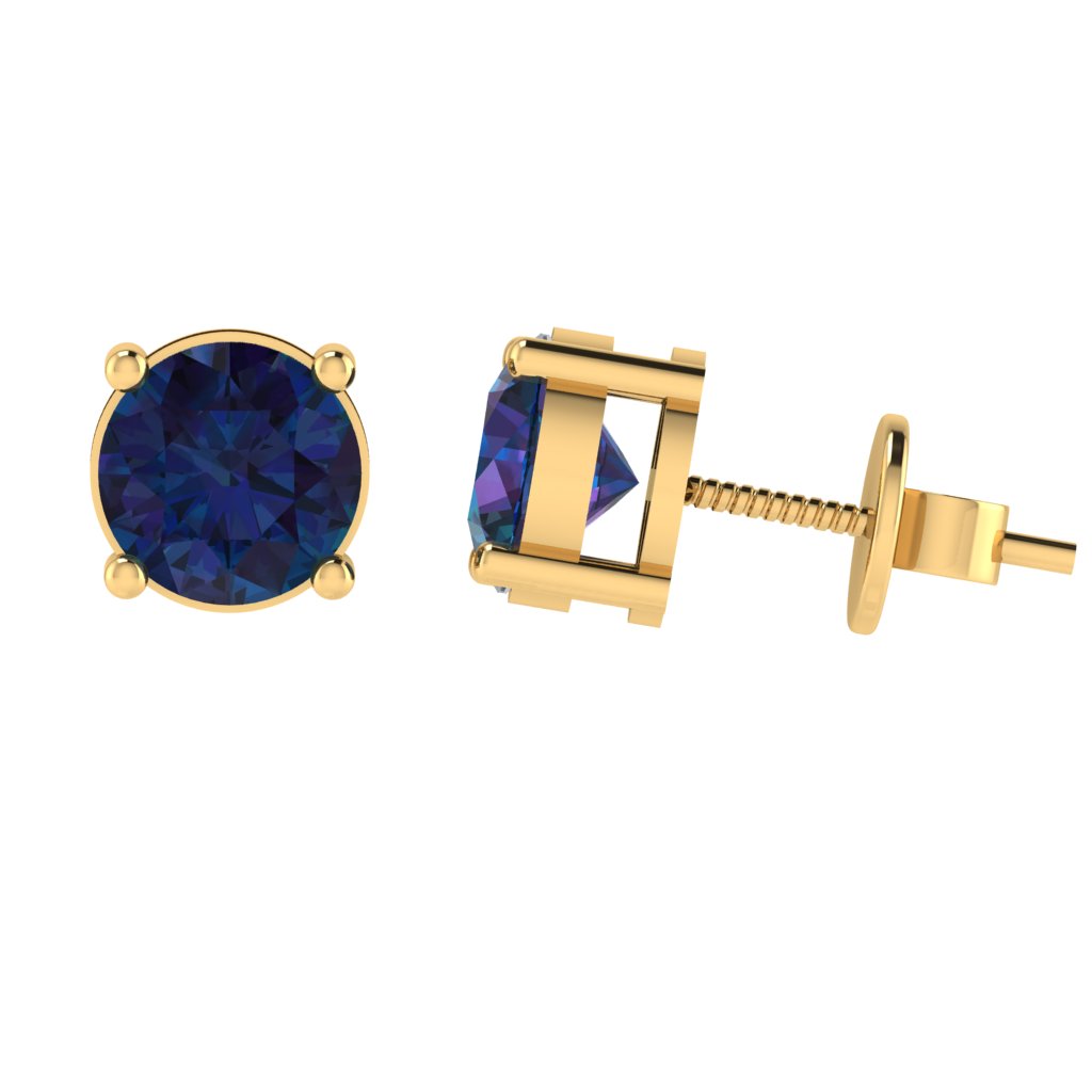 yellow gold plated sterling silver round shape alexandrite june birthstone stud earrings