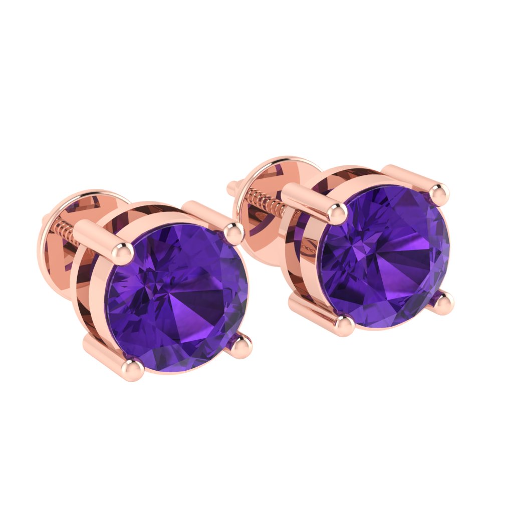 rose gold plated sterling silver round shape amethyst february birthstone stud earrings