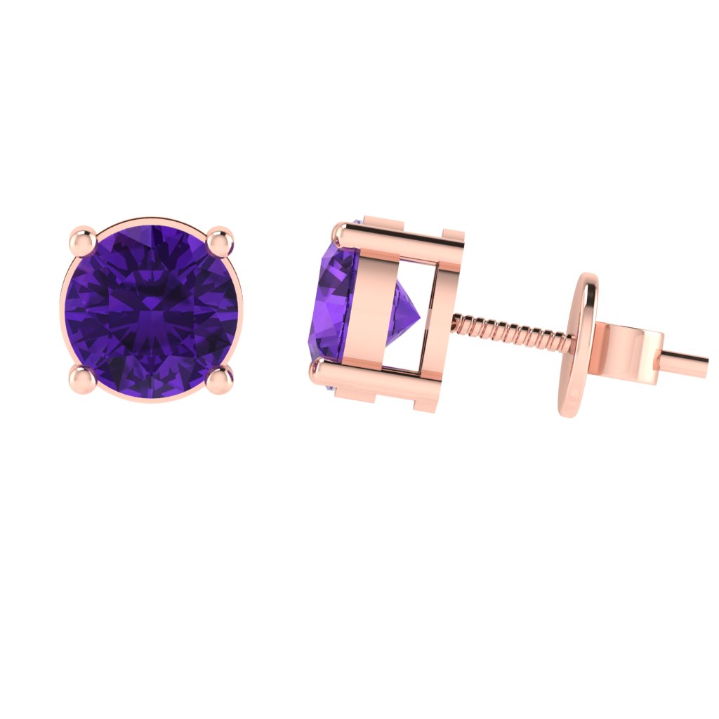 rose gold plated sterling silver round shape amethyst february birthstone stud earrings