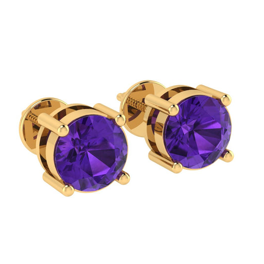 yellow gold plated sterling silver round shape amethyst february birthstone stud earrings