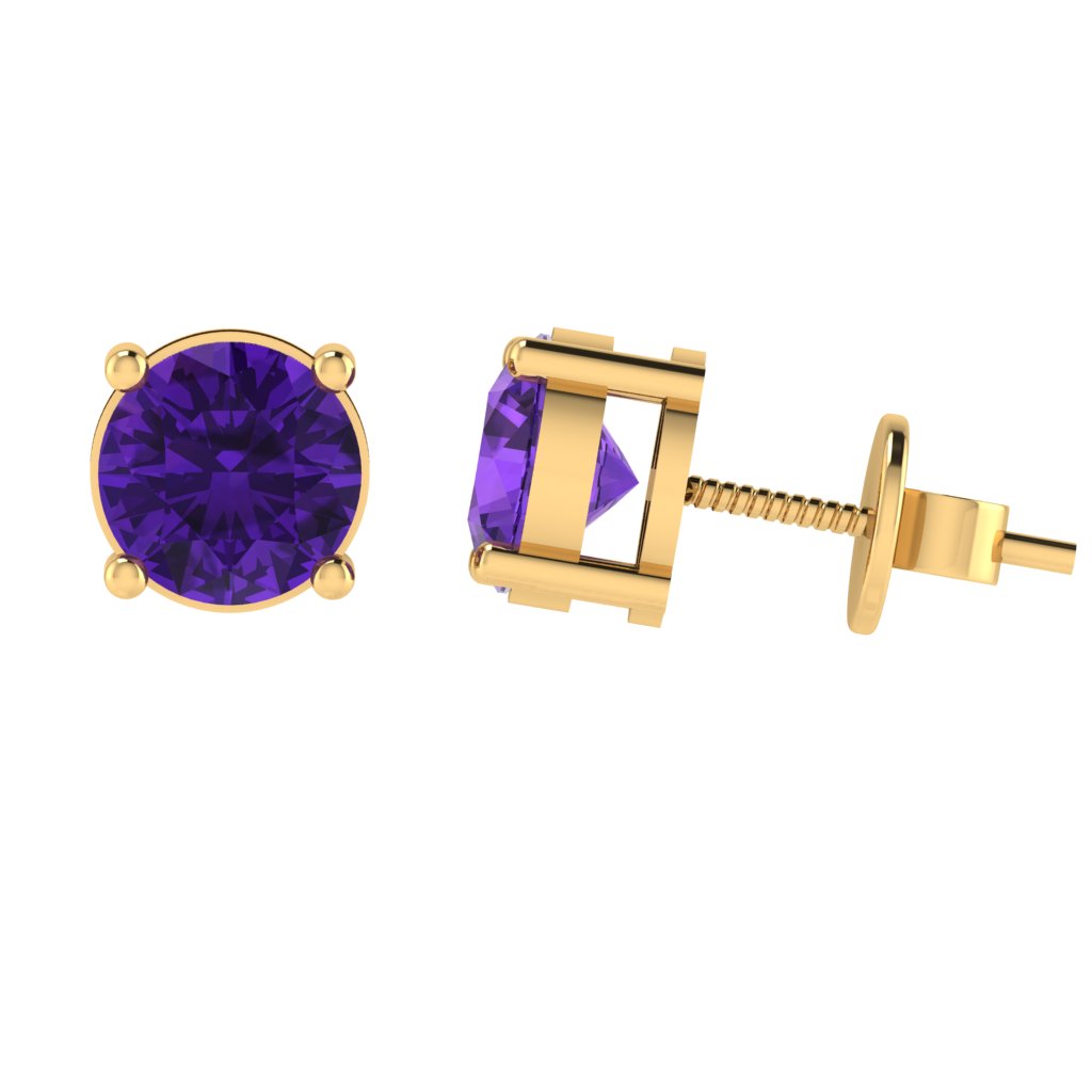 yellow gold plated sterling silver round shape amethyst february birthstone stud earrings