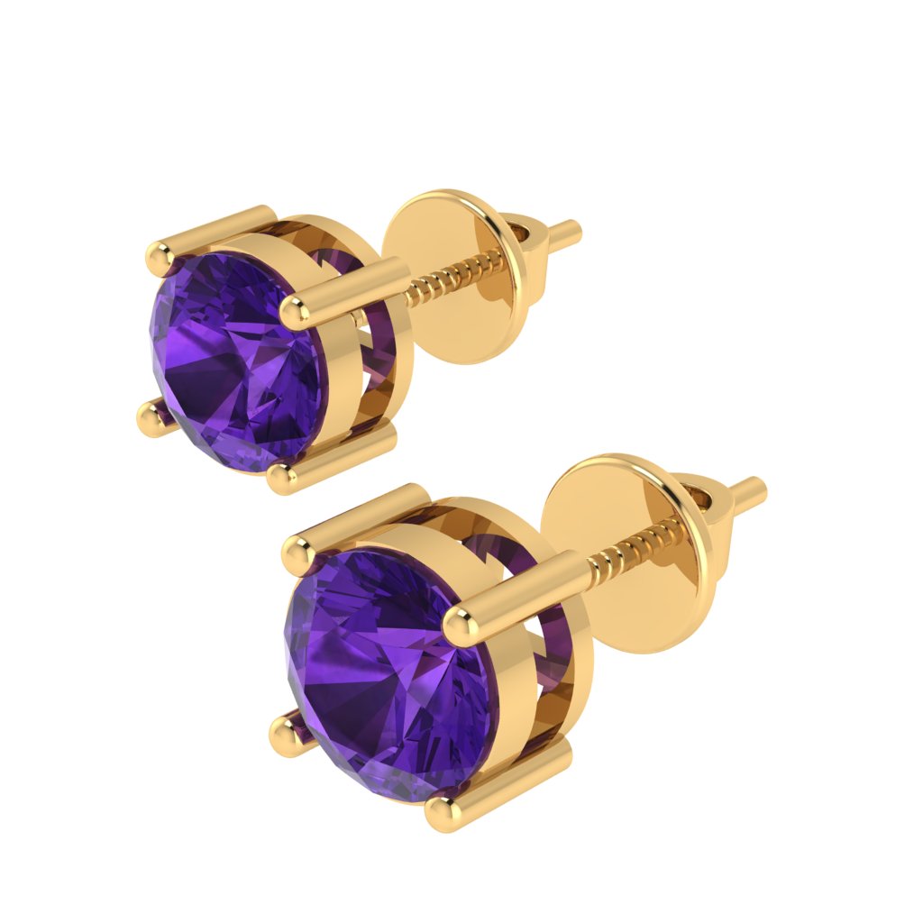 yellow gold plated sterling silver round shape amethyst february birthstone stud earrings
