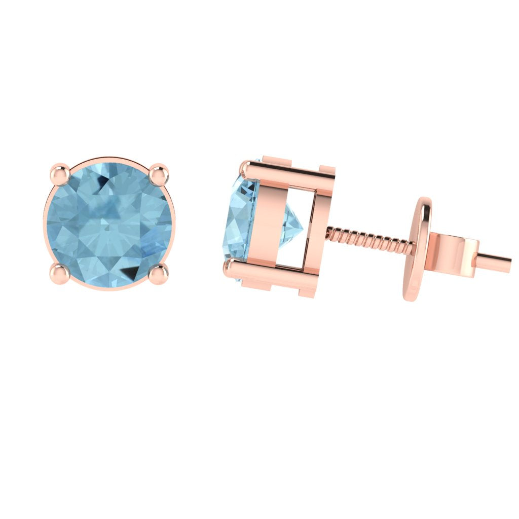 rose gold plated sterling silver round shape aquamarine march birthstone stud earrings