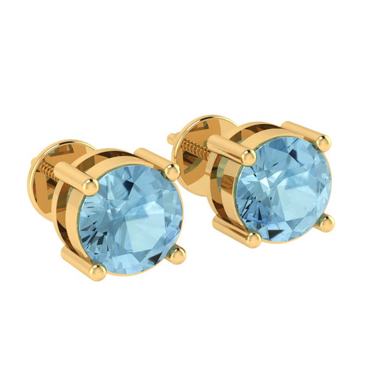 yellow gold plated sterling silver round shape aquamarine march birthstone stud earrings