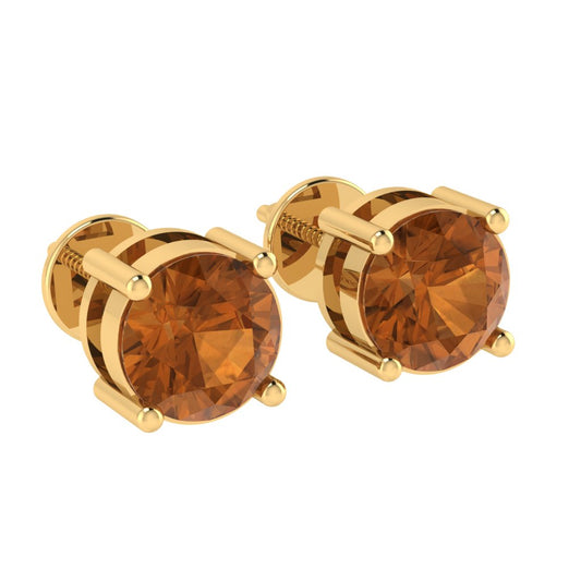 yellow gold plated sterling silver round shape citrine november birthstone stud earrings