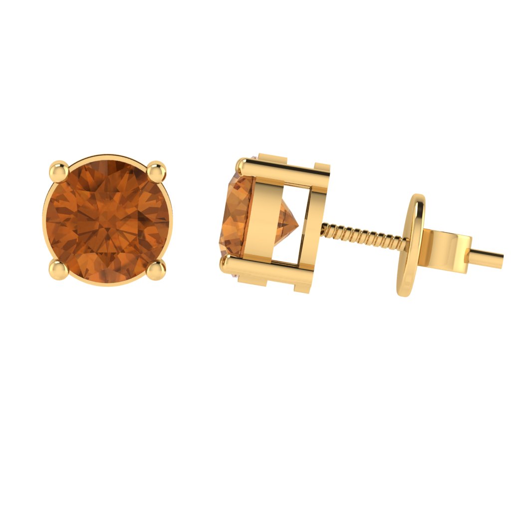 yellow gold plated sterling silver round shape citrine november birthstone stud earrings