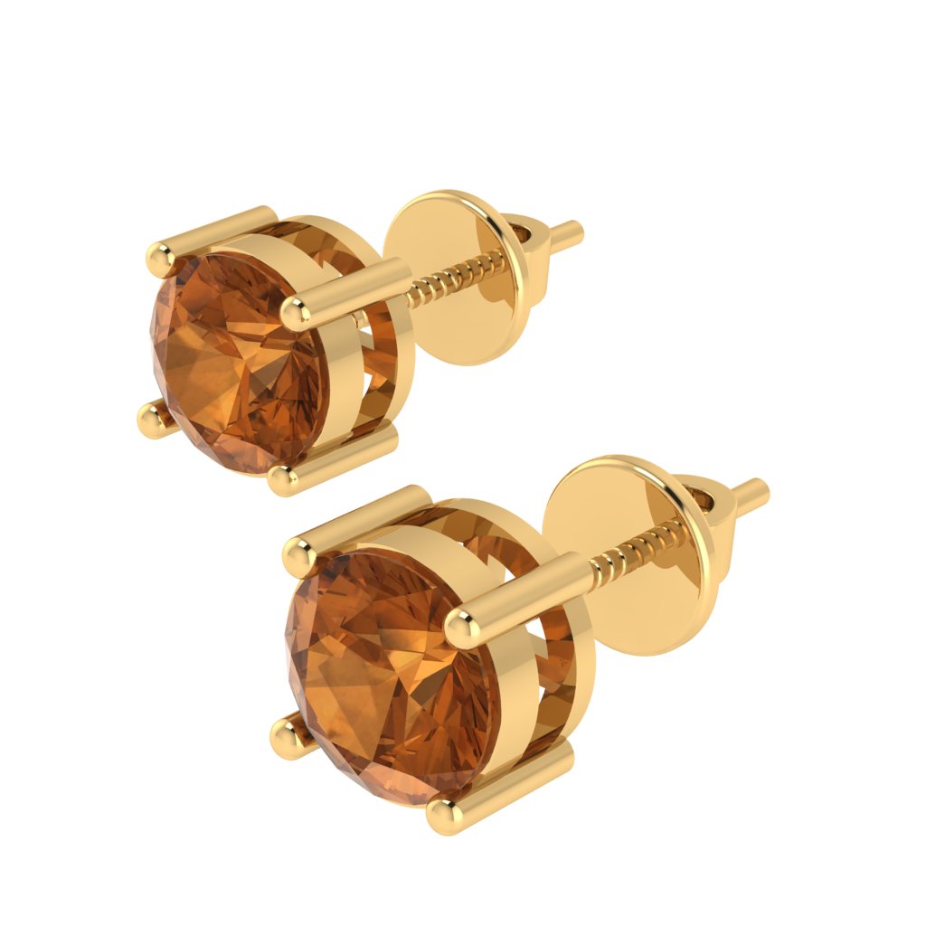 yellow gold plated sterling silver round shape citrine november birthstone stud earrings