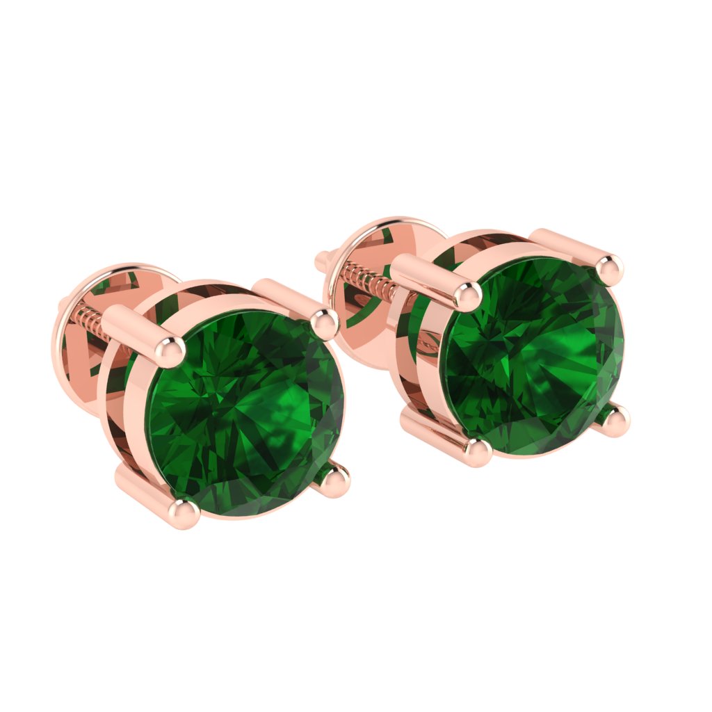 rose gold plated sterling silver round shape emerald may birthstone stud earrings
