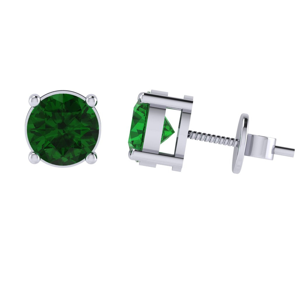 white gold plated sterling silver round shape emerald may birthstone stud earrings