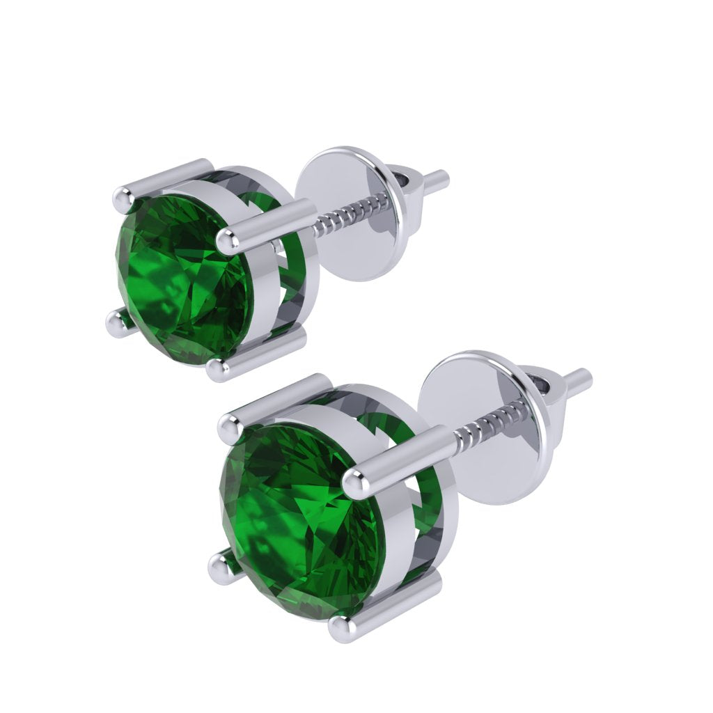 white gold plated sterling silver round shape emerald may birthstone stud earrings