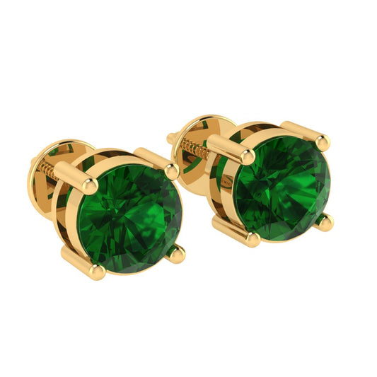 yellow gold plated sterling silver round shape emerald may birthstone stud earrings