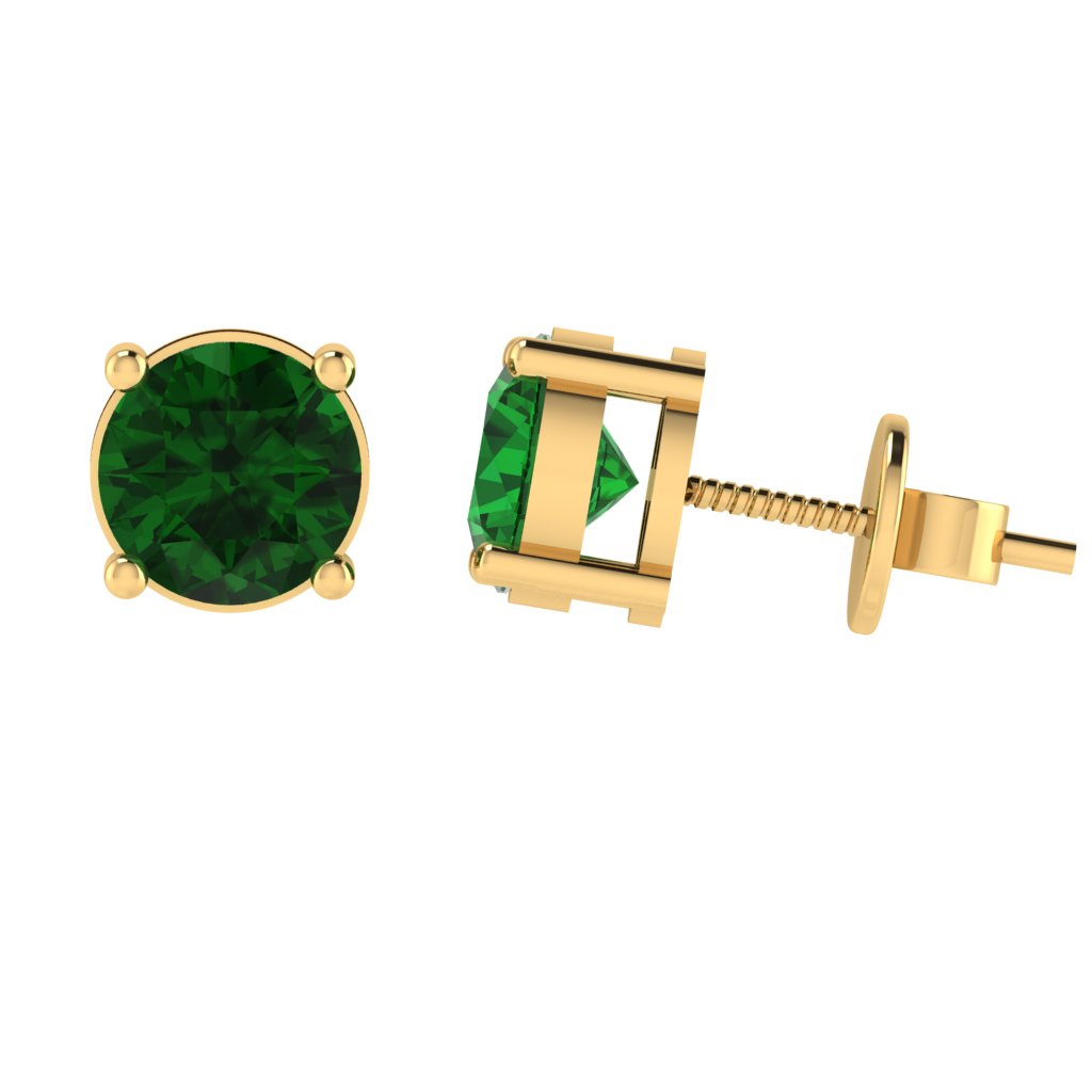 yellow gold plated sterling silver round shape emerald may birthstone stud earrings