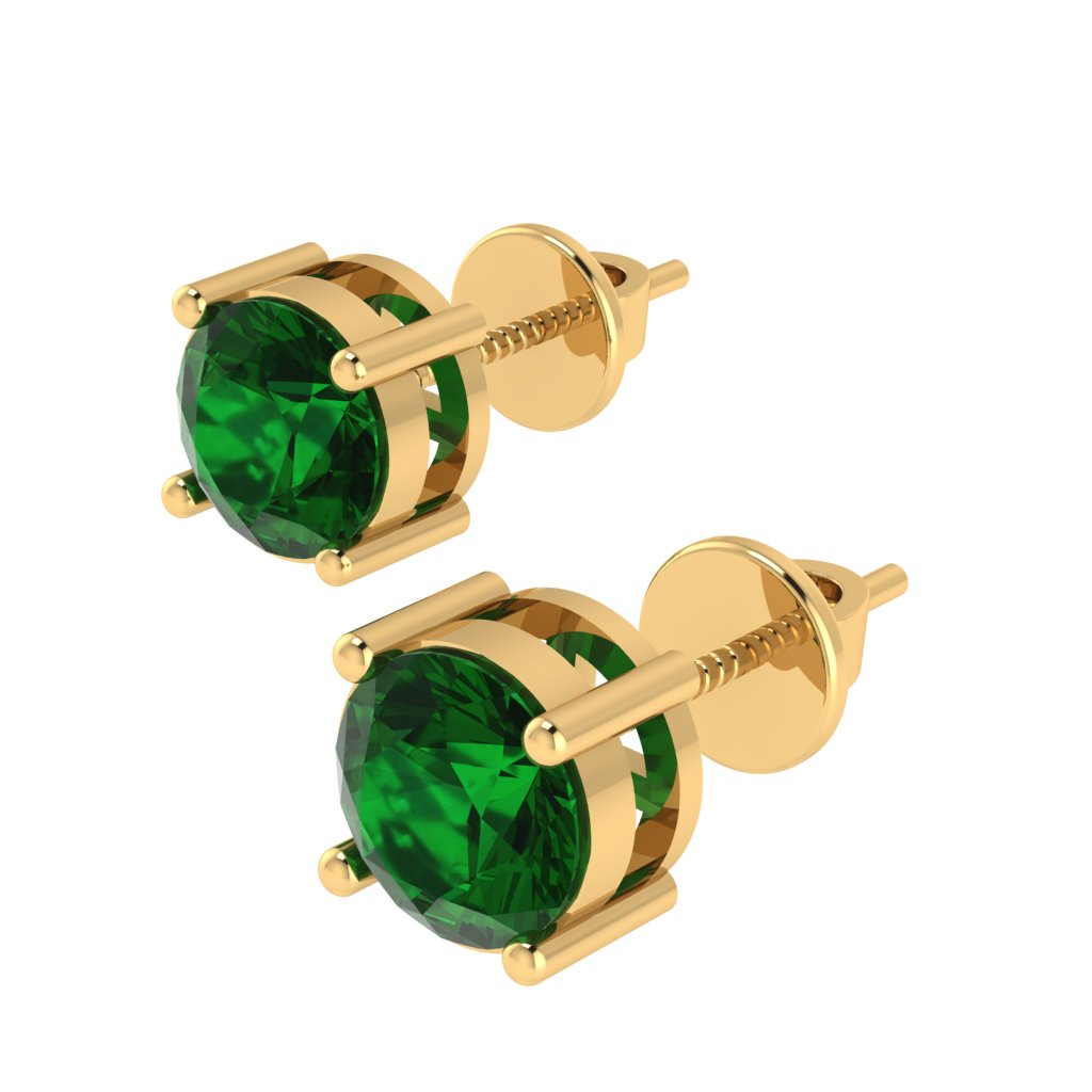 yellow gold plated sterling silver round shape emerald may birthstone stud earrings
