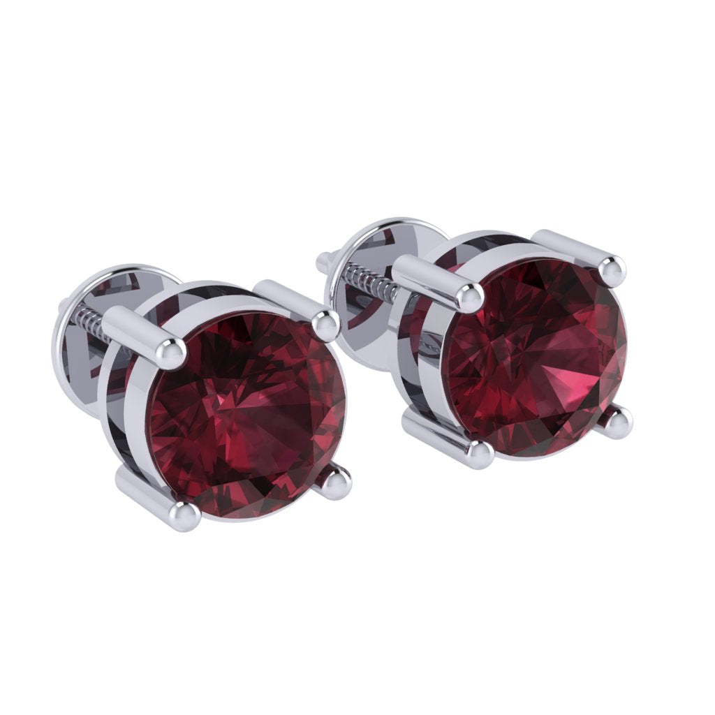 white gold plated sterling silver round shape garnet january birthstone stud earrings