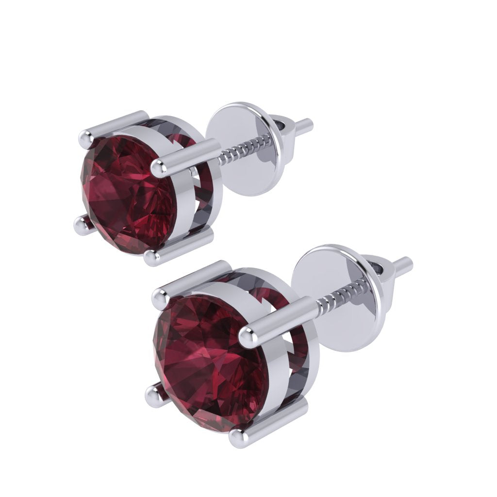 white gold plated sterling silver round shape garnet january birthstone stud earrings