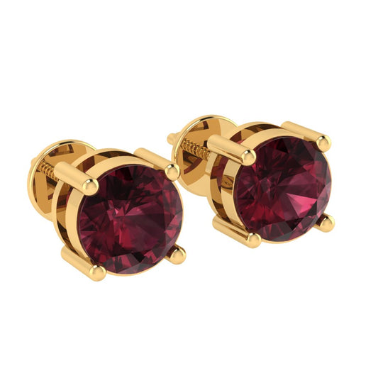 yellow gold plated sterling silver round shape garnet january birthstone stud earrings