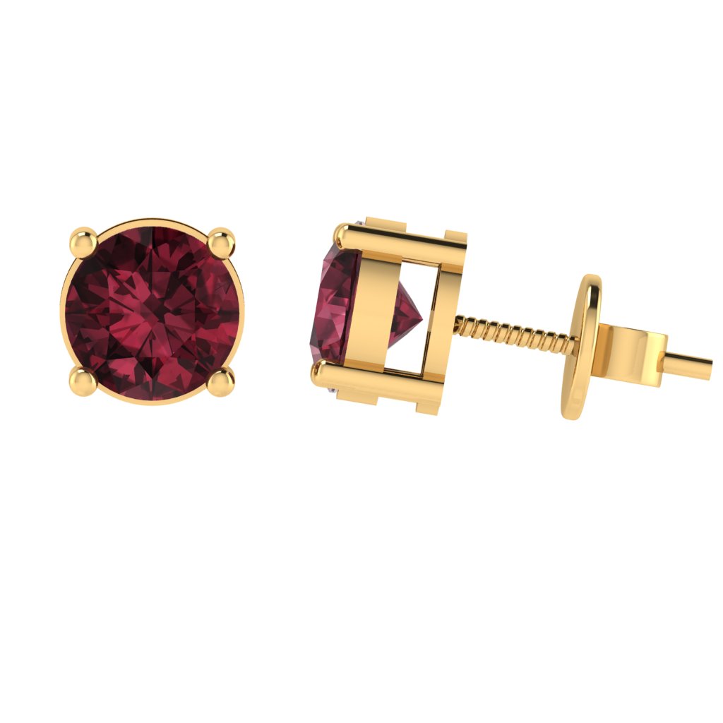 yellow gold plated sterling silver round shape garnet january birthstone stud earrings