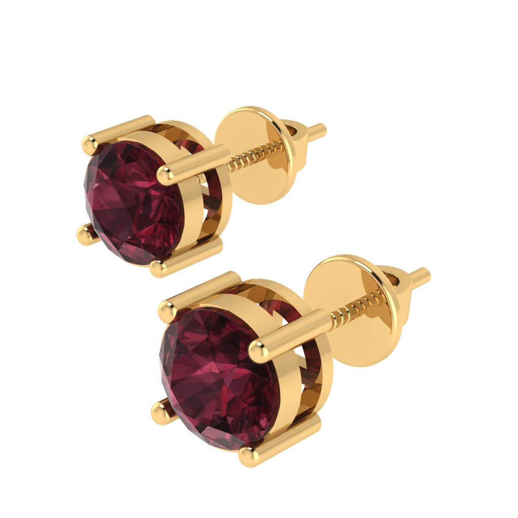 yellow gold plated sterling silver round shape garnet january birthstone stud earrings