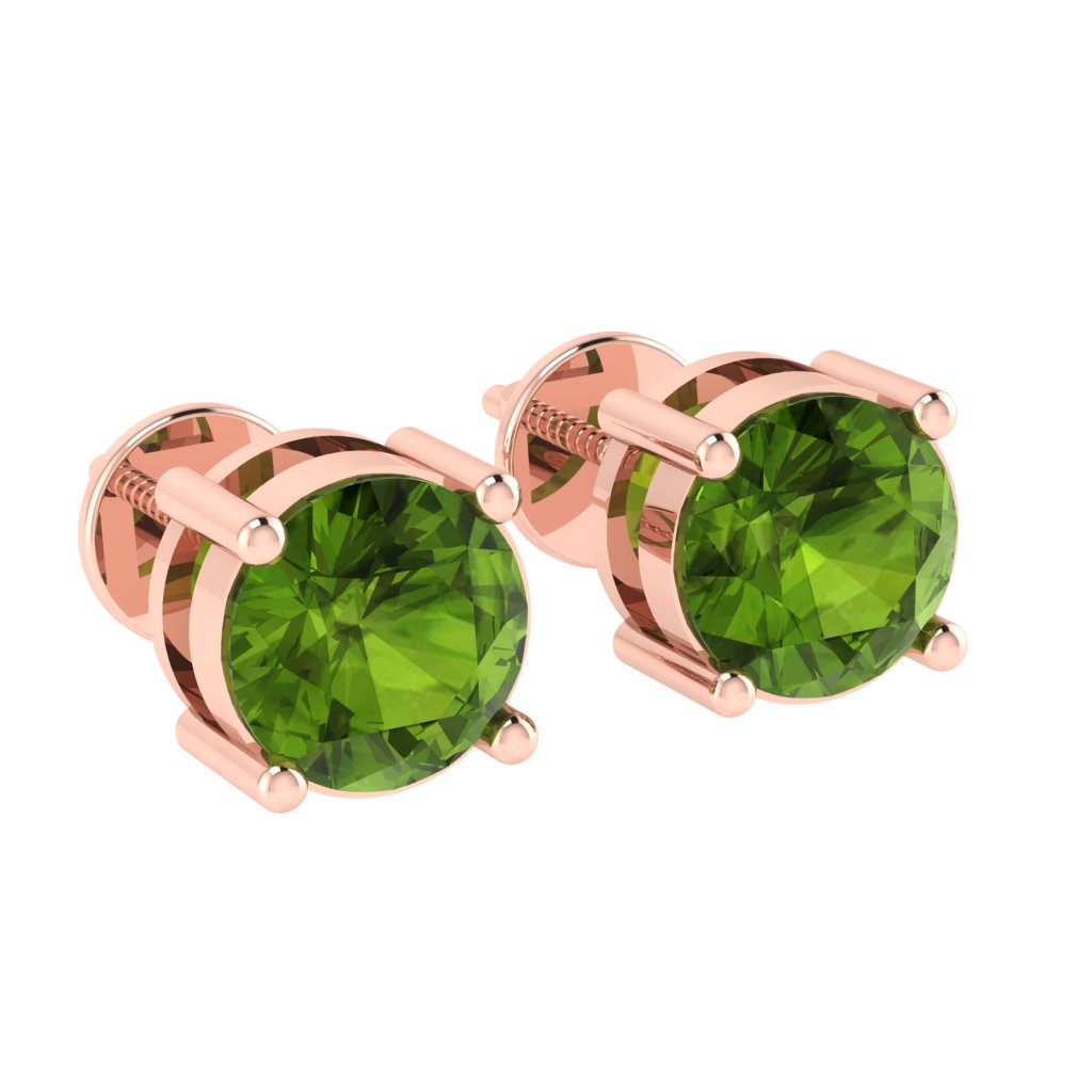 rose gold plated sterling silver round shape peridot august birthstone stud earrings