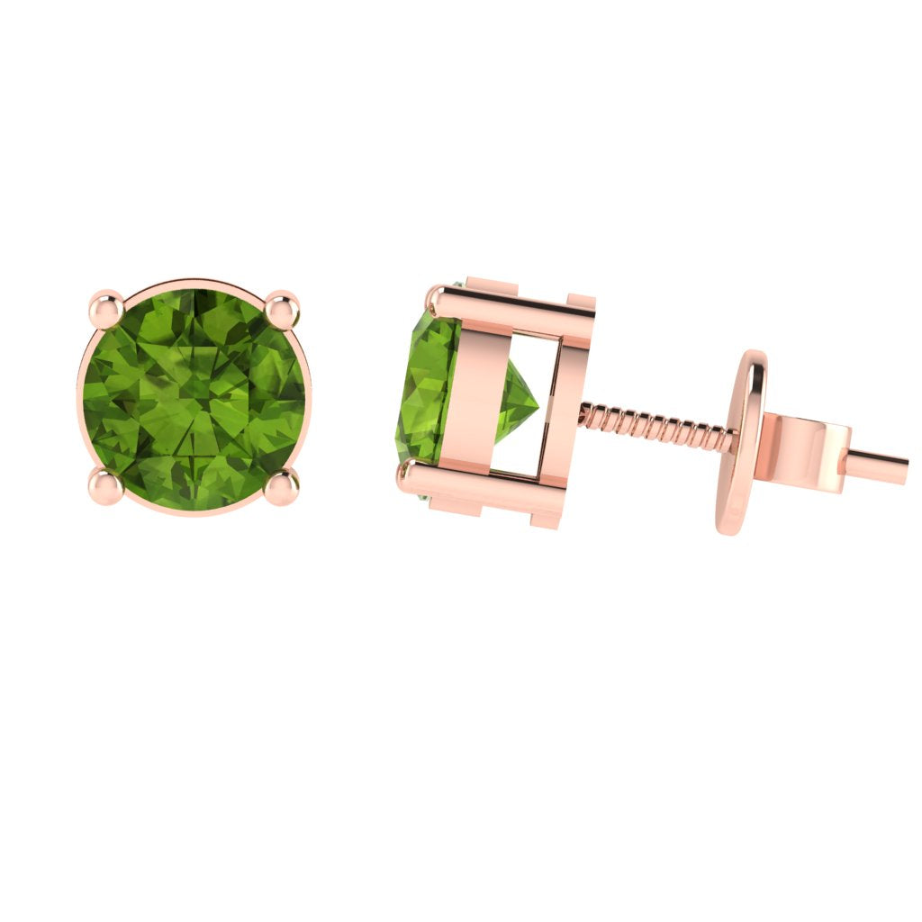 rose gold plated sterling silver round shape peridot august birthstone stud earrings