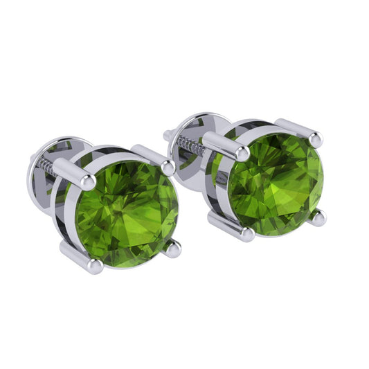 white gold plated sterling silver round shape peridot august birthstone stud earrings