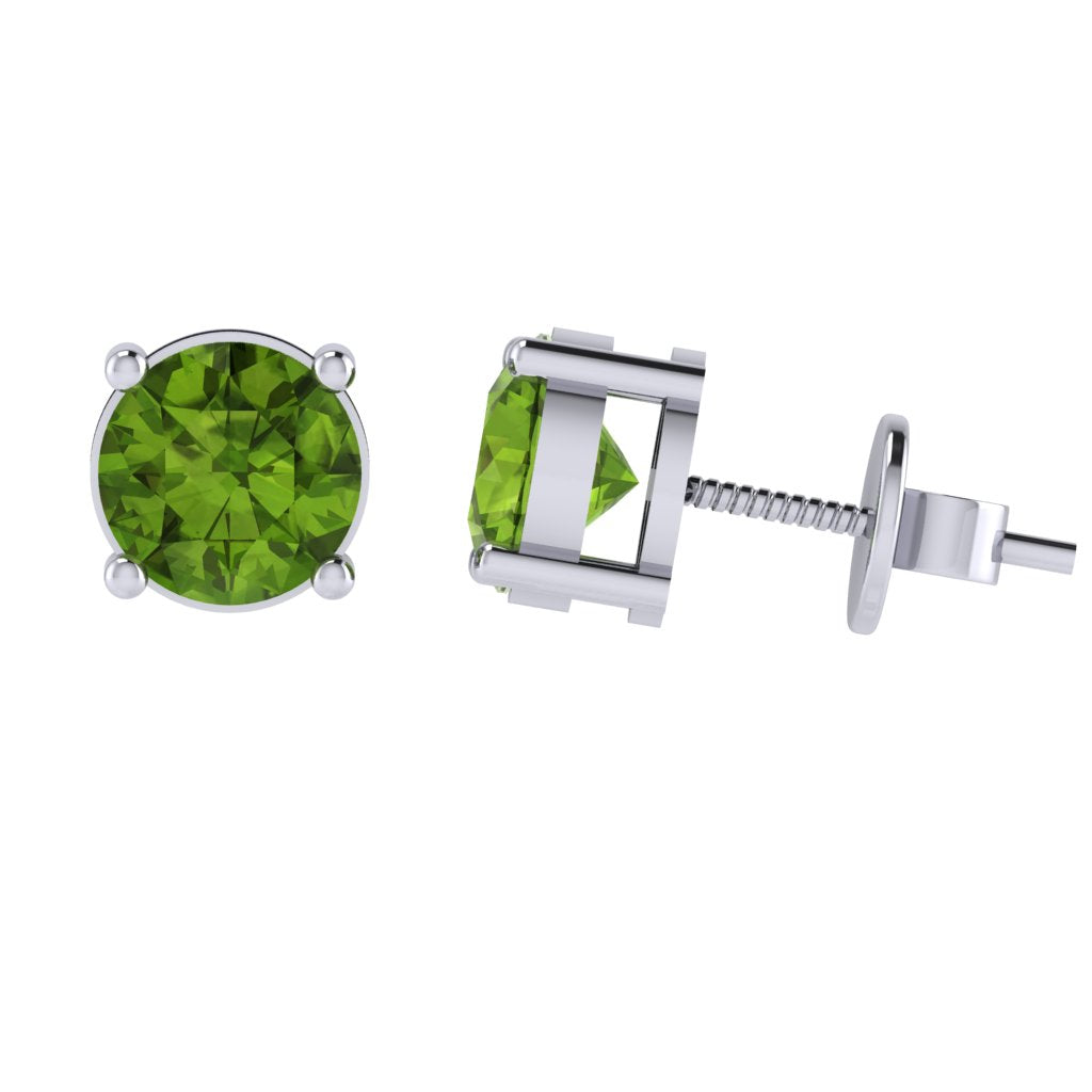 white gold plated sterling silver round shape peridot august birthstone stud earrings