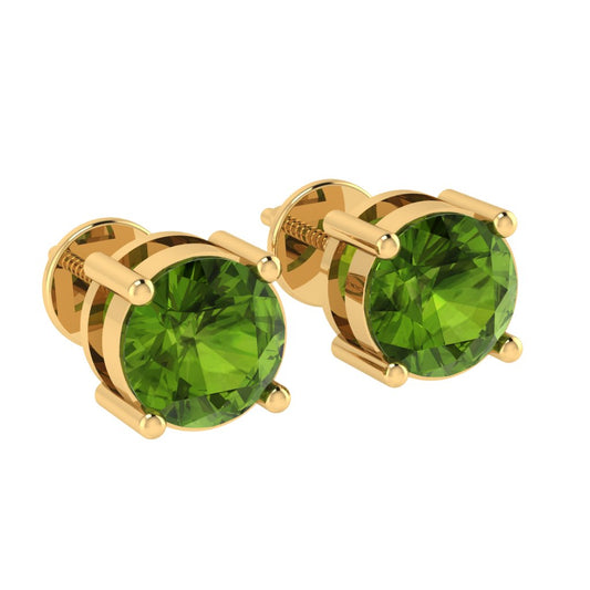 yellow gold plated sterling silver round shape peridot august birthstone stud earrings