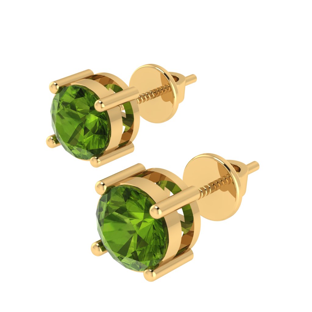 yellow gold plated sterling silver round shape peridot august birthstone stud earrings