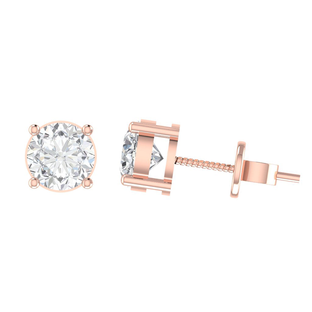 rose gold plated sterling silver round shape cubic zirconia april birthstone stud earrings