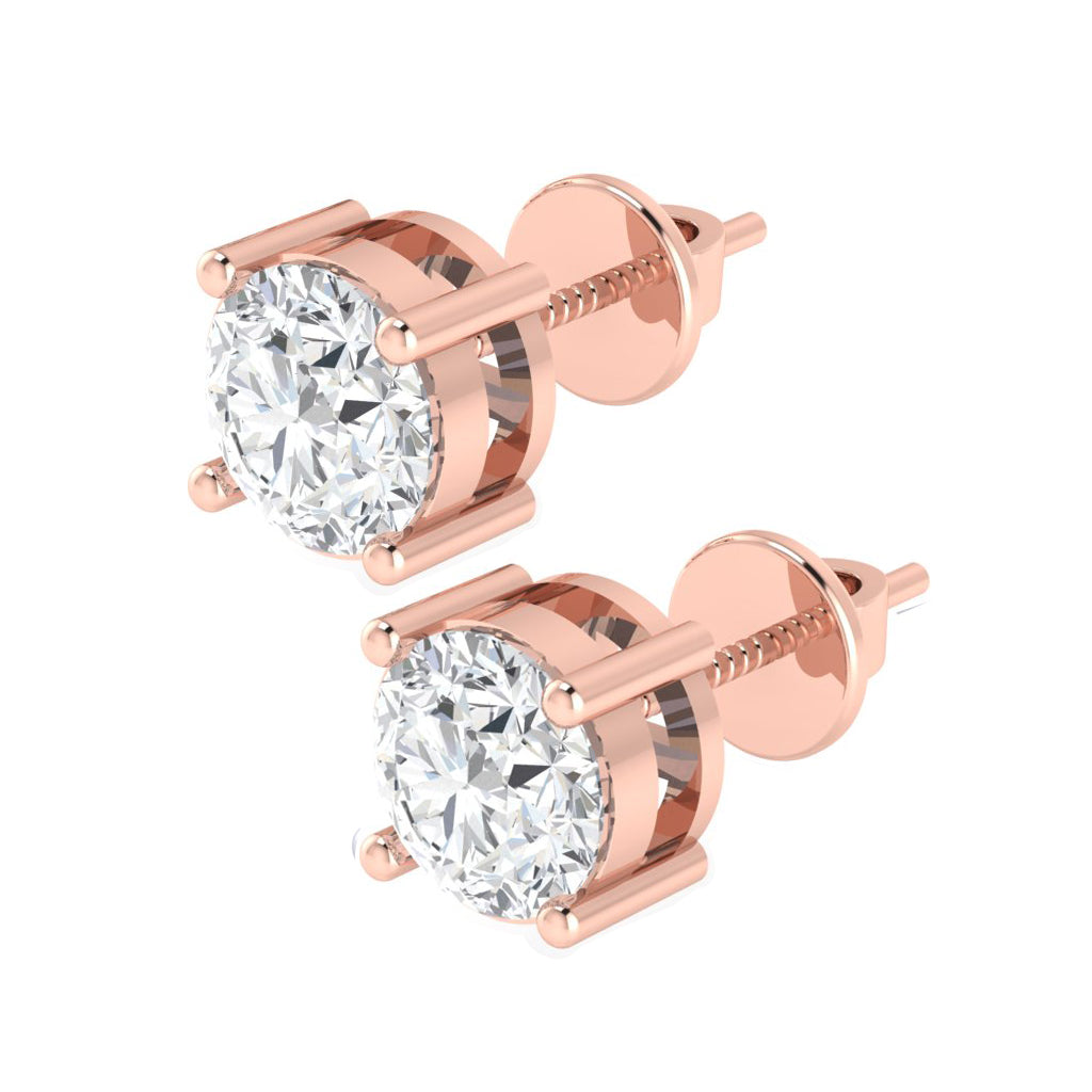 rose gold plated sterling silver round shape cubic zirconia april birthstone stud earrings